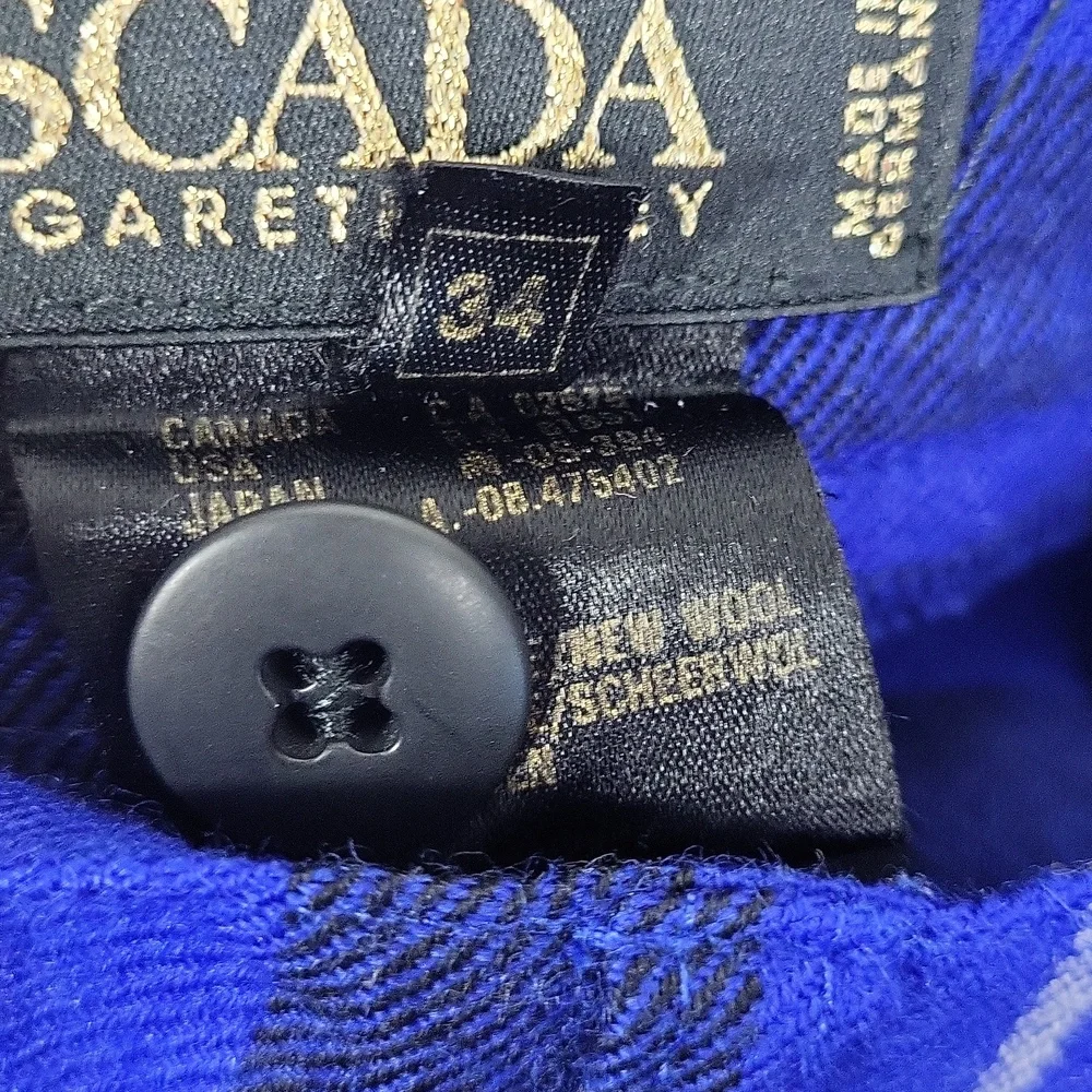 ESCADA‎ Vintage Wool High-Waist Blue Plaid Straight-Leg Trousers. Size 34 (US 0)